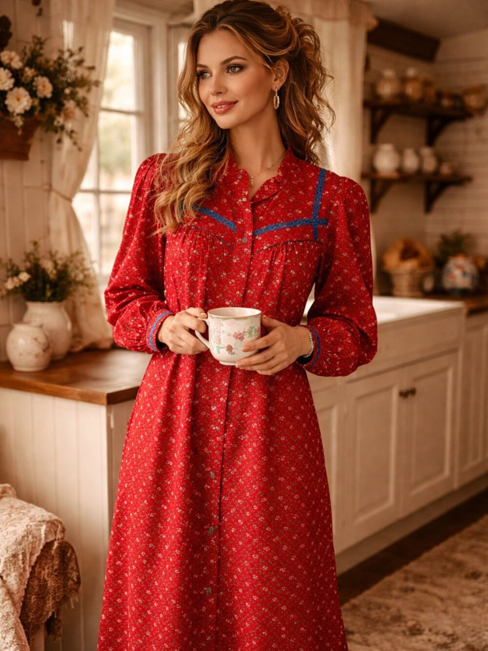 Vtg Barad & Co Womens Floral Nightgown Housecoat Robe Medium Snaps‎ Cottagecore